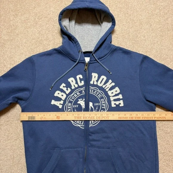Abercrombie & Fitch Hoodie Sweatshirt Mens Large Blue Full Zip Spellout Y2K 00s - Picture 6 of 9